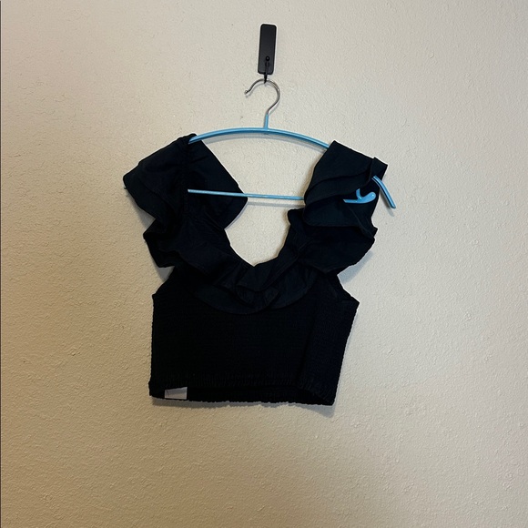Anthropologie Maeve black Ruffle smock crop top Size 4 - Picture 7 of 8